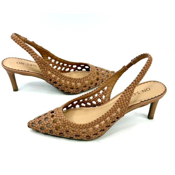 On 34th Monikaa Pointed-Toe Slingback Pumps Heels Size 6M Walnut Woven NWT / BOX - Picture 5 of 8